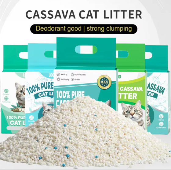 Dust Free Eco-friendly Cassava Cat Litter Free Sample Fast Water Absorption Non-stick Base Tapioca Cat Litter