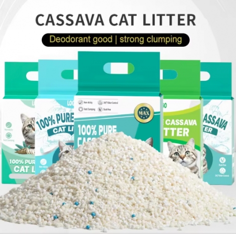 Dust Free Eco-friendly Cassava Cat Litter Free Sample Fast Water Absorption Non-stick Base Tapioca Cat Litter